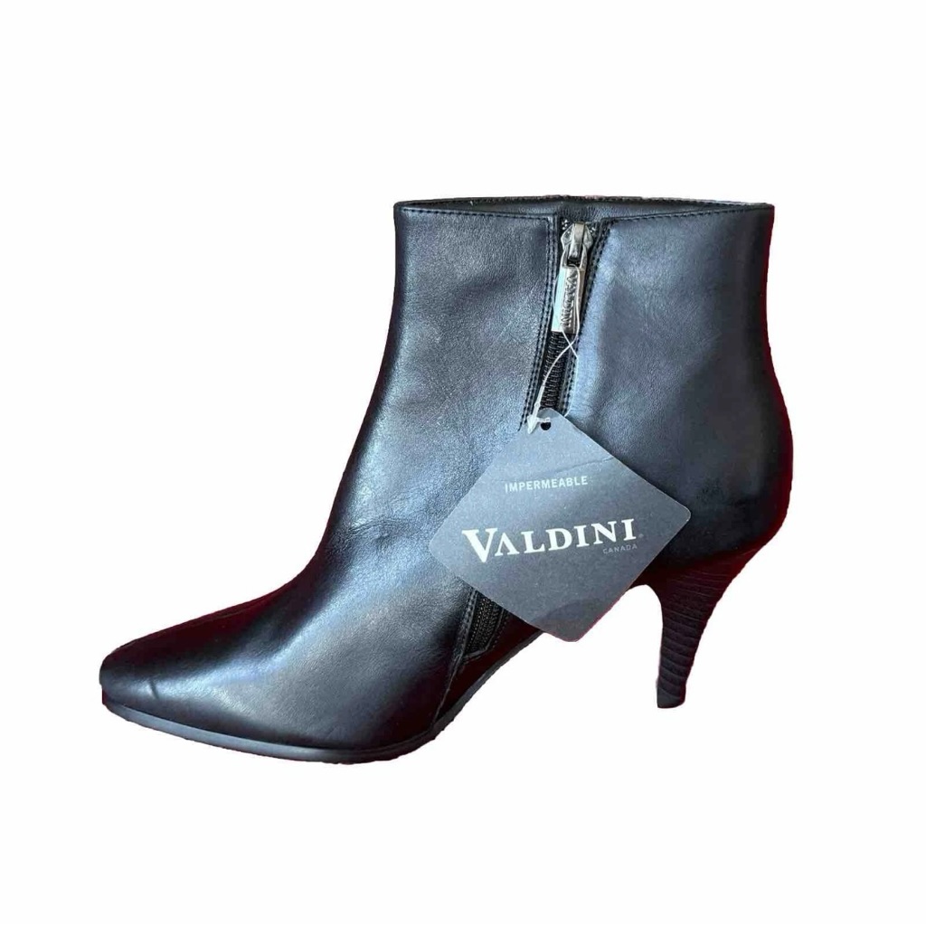 Valdini Canada Bonny Black Ankle Heel Boots Waterproof Leather 10 New In Box